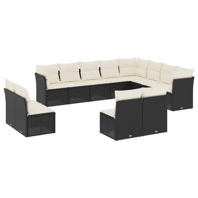 vidaXL 12-tlg Garten-Sofagarnitur mit Kissen Schwarz Poly Rattan Modell 31