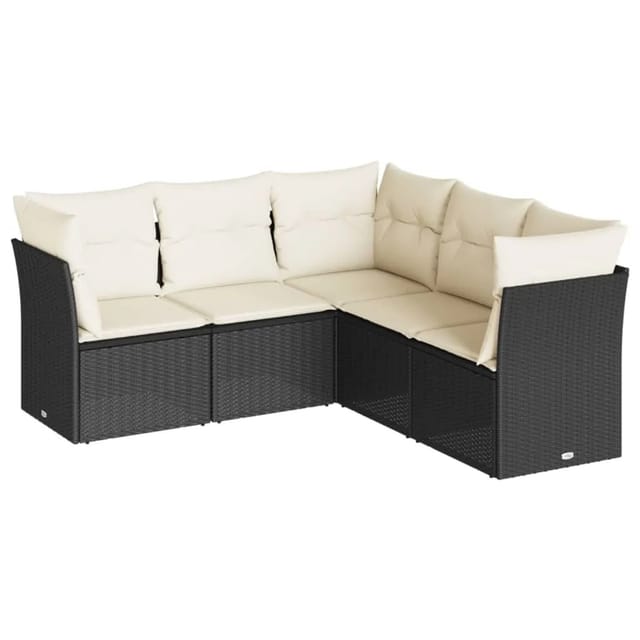 vidaXL 5-tlg Garten-Sofagarnitur mit Kissen Schwarz Poly Rattan Modell 18