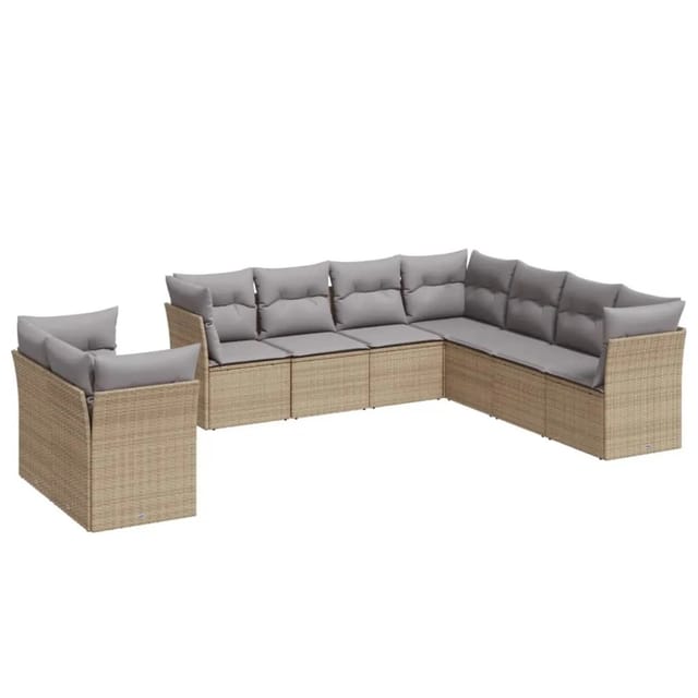 vidaXL 9-tlg Garten-Sofagarnitur mit Kissen Beige Poly Rattan Modell 54