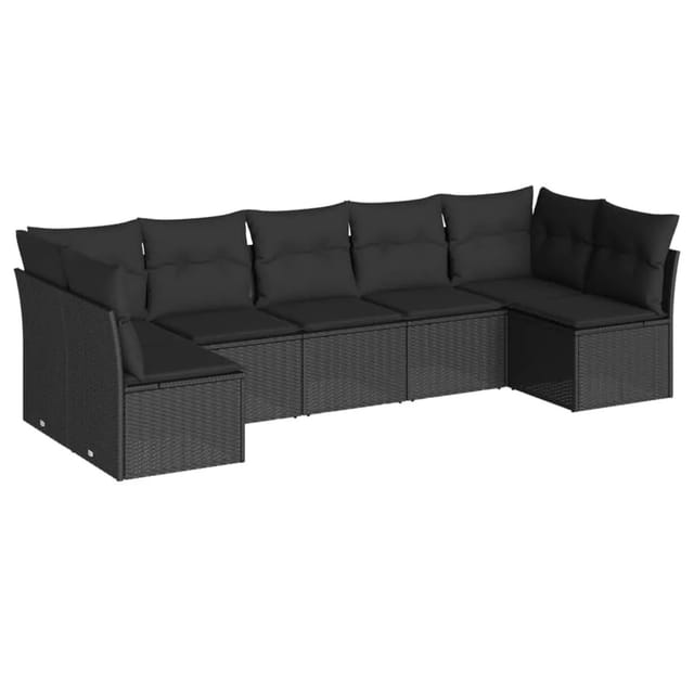 vidaXL 7-tlg Garten-Sofagarnitur mit Kissen Schwarz Poly Rattan Modell 20