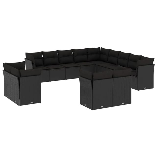 vidaXL 13-tlg Garten-Sofagarnitur mit Kissen Schwarz Poly Rattan Modell 14