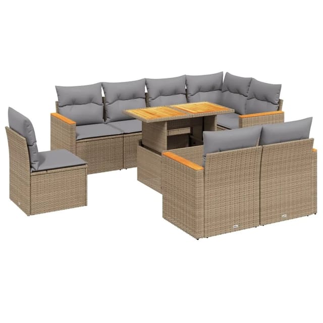 vidaXL 9-tlg Garten-Sofagarnitur mit Kissen Beige Poly Rattan Modell 271