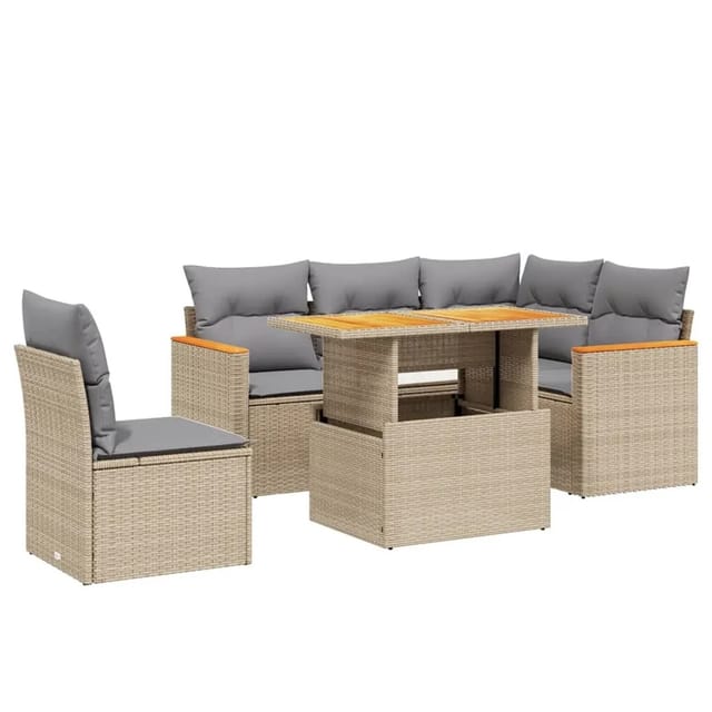 vidaXL 6-tlg Garten-Sofagarnitur mit Kissen Beige Poly Rattan Modell 354