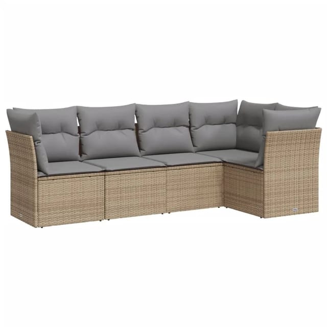 vidaXL 5-tlg Garten-Sofagarnitur mit Kissen Beige Poly Rattan Modell 6