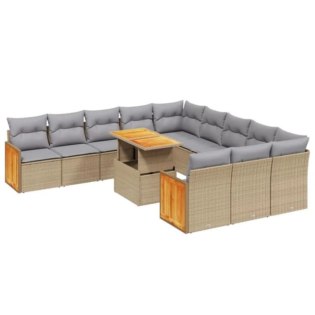 vidaXL 11-tlg Garten-Sofagarnitur mit Kissen Beige Poly Rattan Modell 194