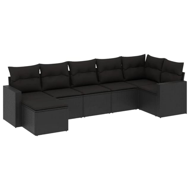 vidaXL 7-tlg Garten-Sofagarnitur mit Kissen Schwarz Poly Rattan Modell 84