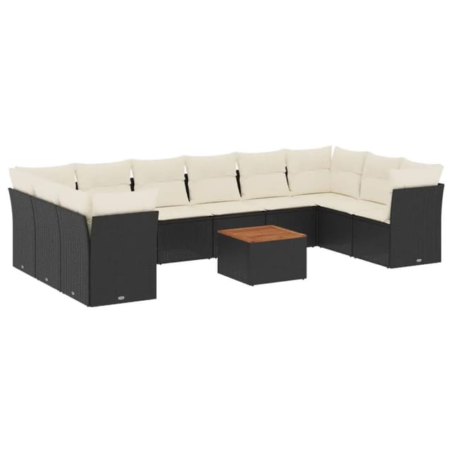 vidaXL 11-tlg Garten-Sofagarnitur mit Kissen Schwarz Poly Rattan Modell 68
