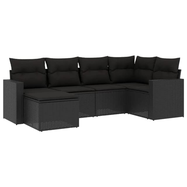 vidaXL 6-tlg Garten-Sofagarnitur mit Kissen Schwarz Poly Rattan Modell 17