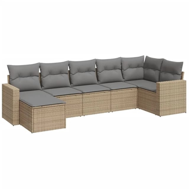 vidaXL 7-tlg Garten-Sofagarnitur mit Kissen Beige Poly Rattan Modell 60