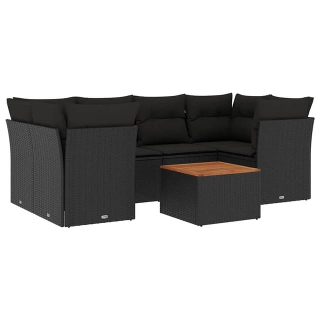 vidaXL 7-tlg Garten-Sofagarnitur mit Kissen Schwarz Poly Rattan Modell 94