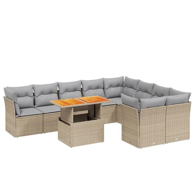 vidaXL 10-tlg Garten-Sofagarnitur mit Kissen Beige Poly Rattan Modell 224