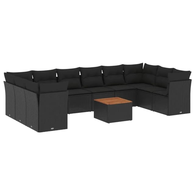 vidaXL 11-tlg Garten-Sofagarnitur mit Kissen Schwarz Poly Rattan Modell 58