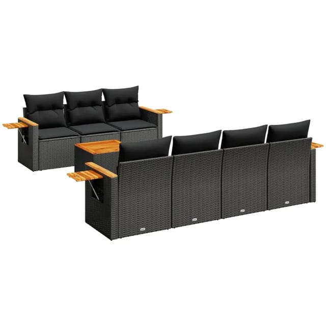 vidaXL 8-tlg Garten-Sofagarnitur mit Kissen Schwarz Poly Rattan Modell 247