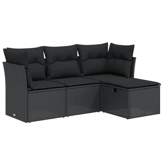 vidaXL 4-tlg Garten-Sofagarnitur mit Kissen Schwarz Poly Rattan Modell 47