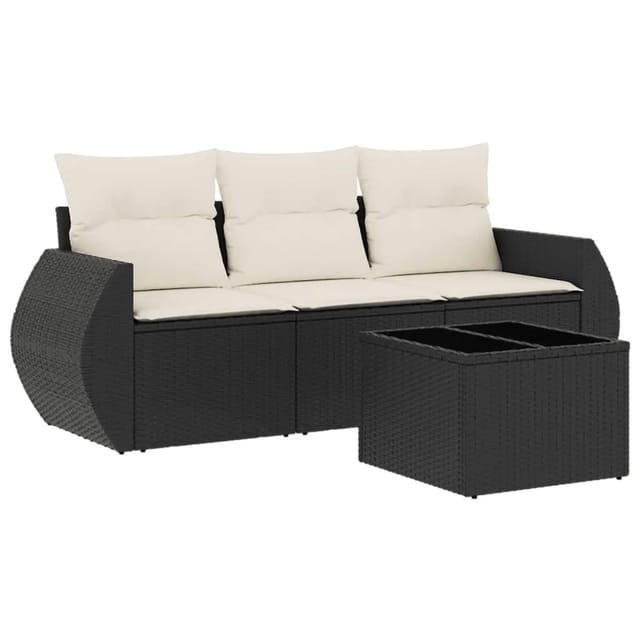 vidaXL 4-tlg Garten-Sofagarnitur mit Kissen Schwarz Poly Rattan Modell 9