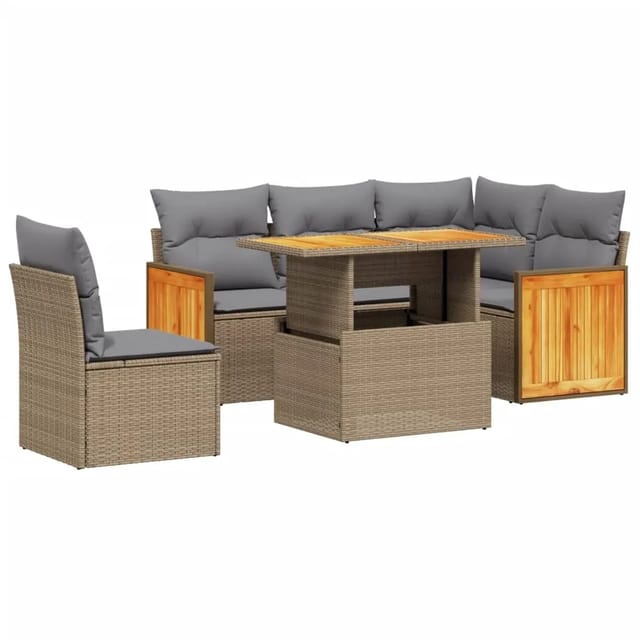 vidaXL 6-tlg Garten-Sofagarnitur mit Kissen Beige Poly Rattan Modell 355