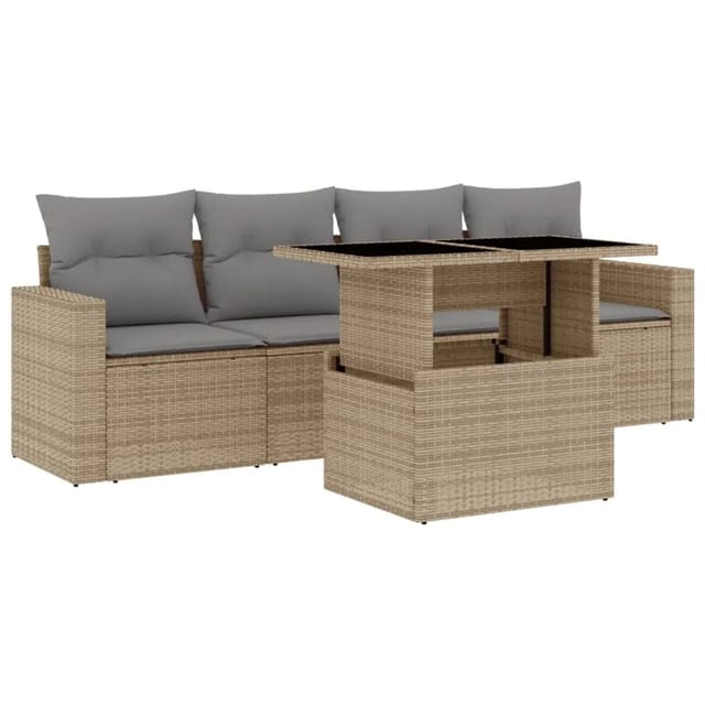vidaXL 5-tlg Garten-Sofagarnitur mit Kissen Beige Poly Rattan Modell 236