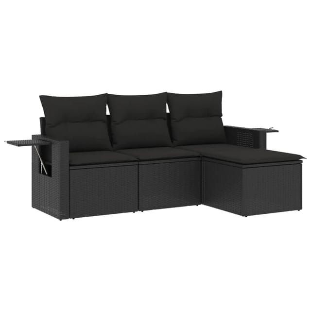 vidaXL 4-tlg Garten-Sofagarnitur mit Kissen Schwarz Poly Rattan Modell 60