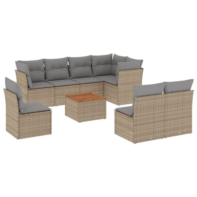 vidaXL 9-tlg Garten-Sofagarnitur mit Kissen Beige Poly Rattan Modell 73