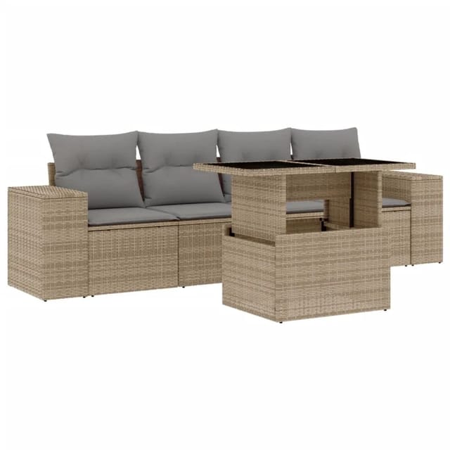 vidaXL 5-tlg Garten-Sofagarnitur mit Kissen Beige Poly Rattan Modell 240