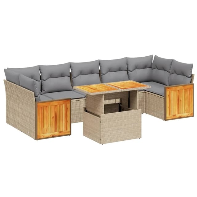vidaXL 8-tlg Garten-Sofagarnitur mit Kissen Beige Poly Rattan Modell 278