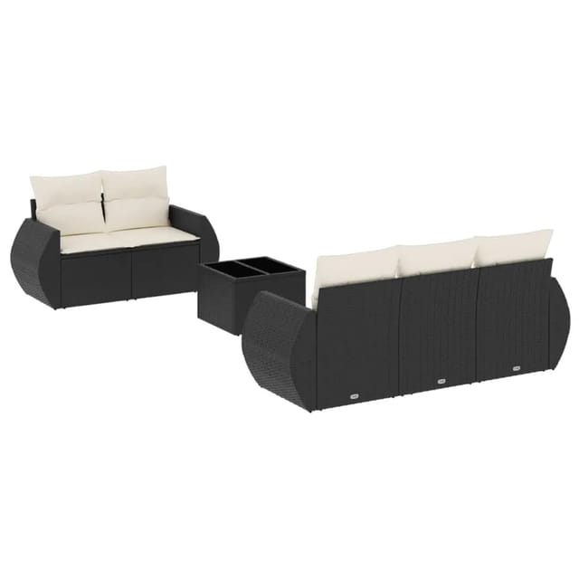 vidaXL 6-tlg Garten-Sofagarnitur mit Kissen Schwarz Poly Rattan Modell 19