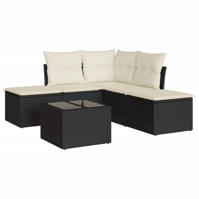 vidaXL 6-tlg Garten-Sofagarnitur mit Kissen Schwarz Poly Rattan Modell 5
