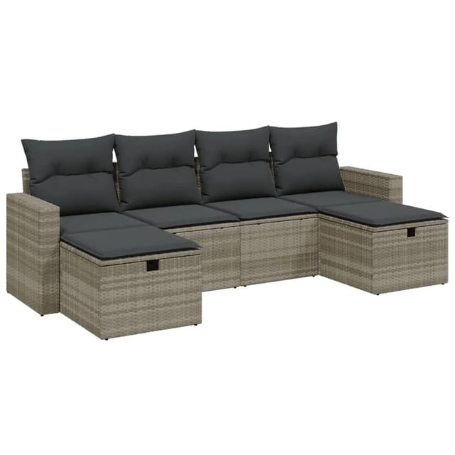 vidaXL 6-tlg Garten-Sofagarnitur mit Kissen Hellgrau Poly Rattan Modell 6