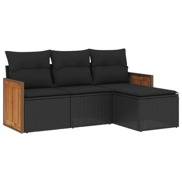 vidaXL 4-tlg Garten-Sofagarnitur mit Kissen Schwarz Poly Rattan Modell 39