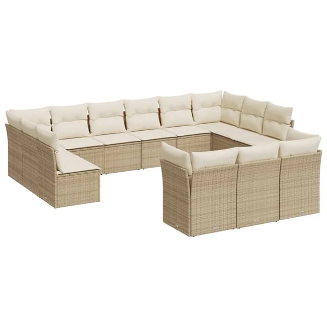 vidaXL 13-tlg Garten-Sofagarnitur mit Kissen Beige Poly Rattan Modell 25