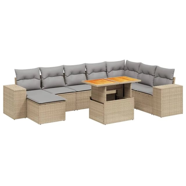 vidaXL 9-tlg Garten-Sofagarnitur mit Kissen Beige Poly Rattan Modell 277