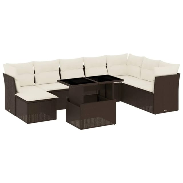 vidaXL 9-tlg Garten-Sofagarnitur mit Kissen Braun Poly Rattan Modell 7
