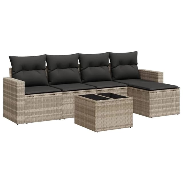vidaXL 6-tlg Garten-Sofagarnitur mit Kissen Hellgrau Poly Rattan Modell 8