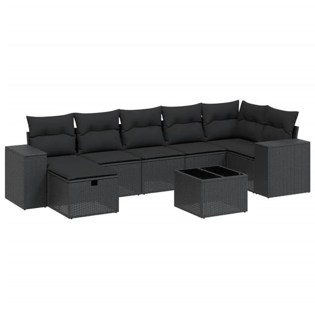vidaXL 8-tlg Garten-Sofagarnitur mit Kissen Schwarz Poly Rattan Modell 132