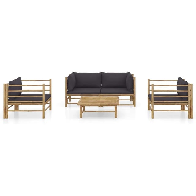 vidaXL 5-tlg Garten-Lounge-Set mit Dunkelgrauen Kissen Bambus Modell 3