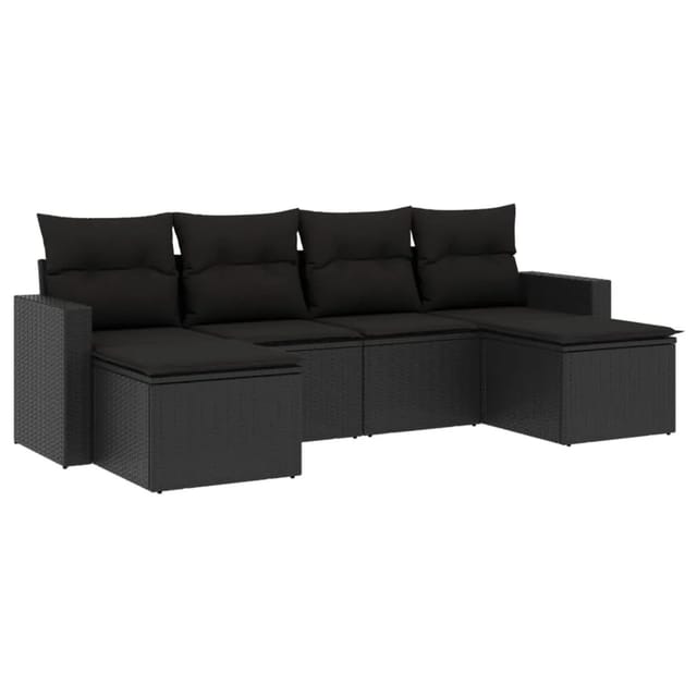 vidaXL 6-tlg Garten-Sofagarnitur mit Kissen Schwarz Poly Rattan Modell 31