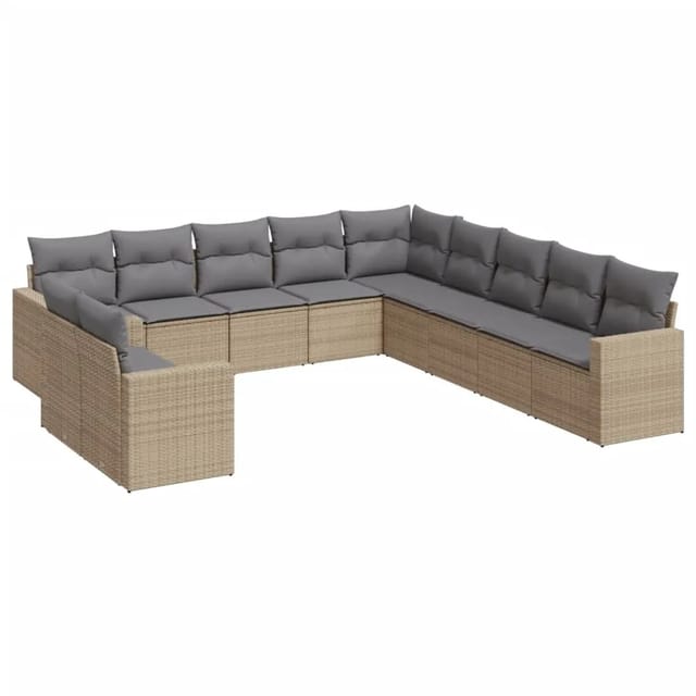 vidaXL 11-tlg Garten-Sofagarnitur mit Kissen Beige Poly Rattan Modell 40