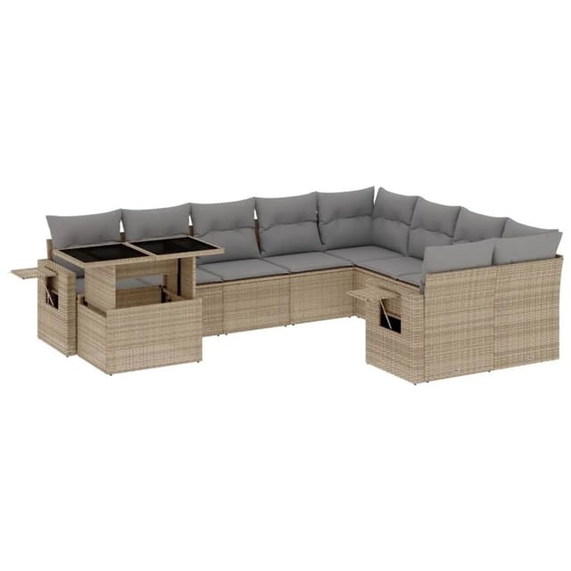 vidaXL 10-tlg Garten-Sofagarnitur mit Kissen Beige Poly Rattan Modell 195