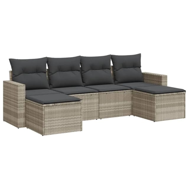 vidaXL 6-tlg Garten-Sofagarnitur mit Kissen Hellgrau Poly Rattan Modell 11
