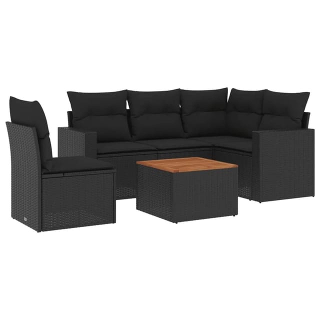 vidaXL 6-tlg Garten-Sofagarnitur mit Kissen Schwarz Poly Rattan Modell 110