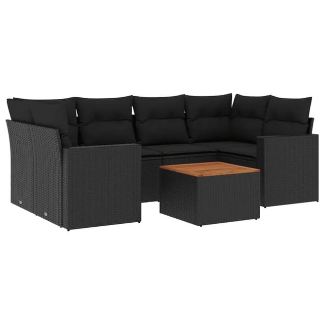 vidaXL 7-tlg Garten-Sofagarnitur mit Kissen Schwarz Poly Rattan Modell 124