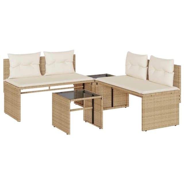 vidaXL 4-tlg Garten-Sofagarnitur mit Kissen Beige Poly Rattan Modell 83
