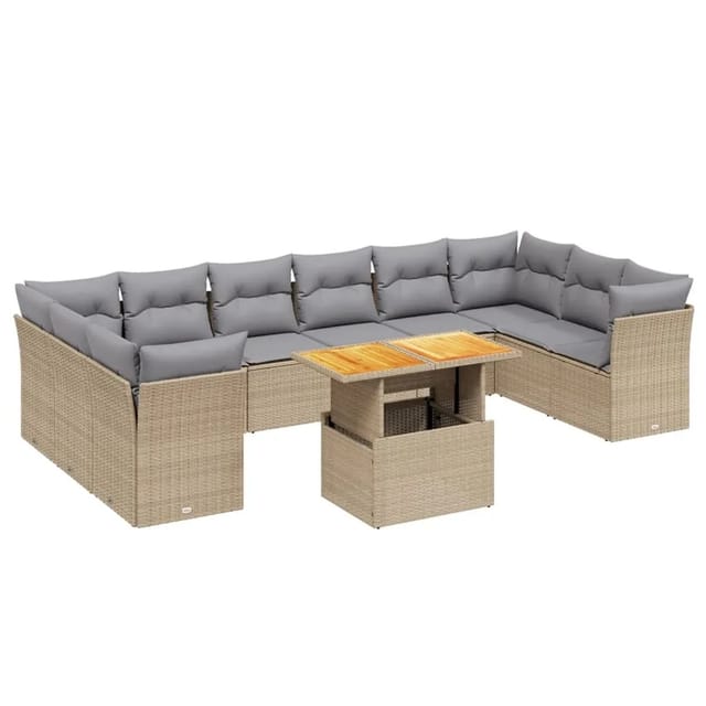 vidaXL 11-tlg Garten-Sofagarnitur mit Kissen Beige Poly Rattan Modell 164