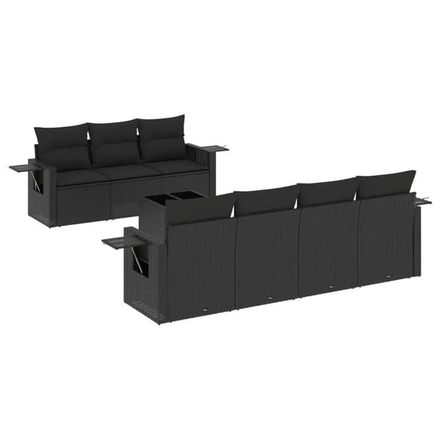 vidaXL 8-tlg Garten-Sofagarnitur mit Kissen Schwarz Poly Rattan Modell 228