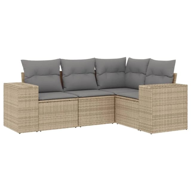 vidaXL 4-tlg Garten-Sofagarnitur mit Kissen Beige Poly Rattan Modell 72