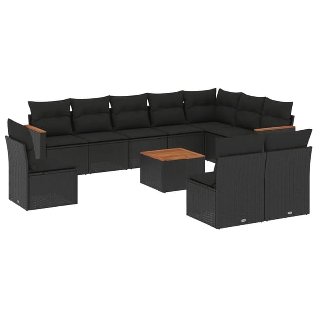 vidaXL 11-tlg Garten-Sofagarnitur mit Kissen Schwarz Poly Rattan Modell 56