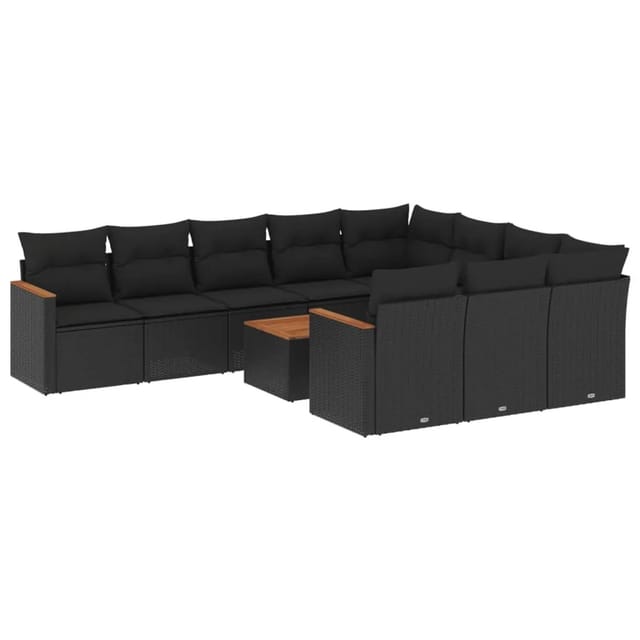 vidaXL 11-tlg Garten-Sofagarnitur mit Kissen Schwarz Poly Rattan Modell 128