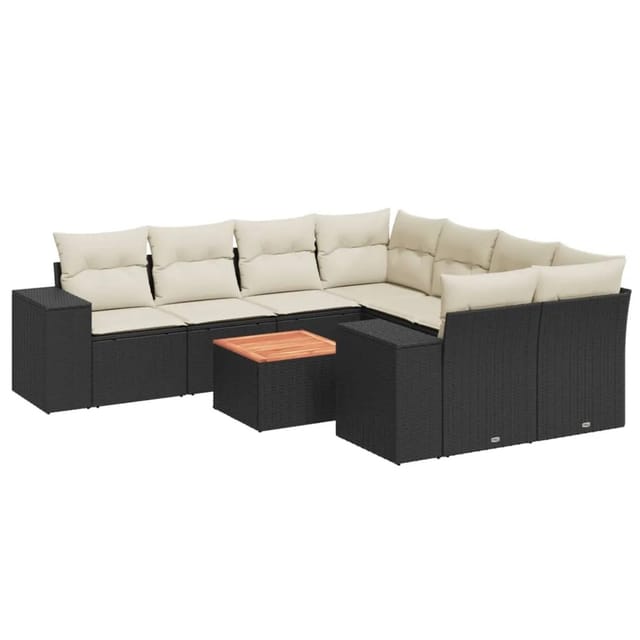vidaXL 9-tlg Garten-Sofagarnitur mit Kissen Schwarz Poly Rattan Modell 153