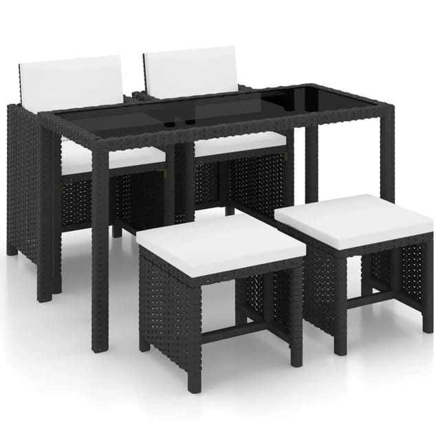 vidaXL 5-tlg Garten-Essgruppe mit Auflagen Poly Rattan Schwarz Modell 3