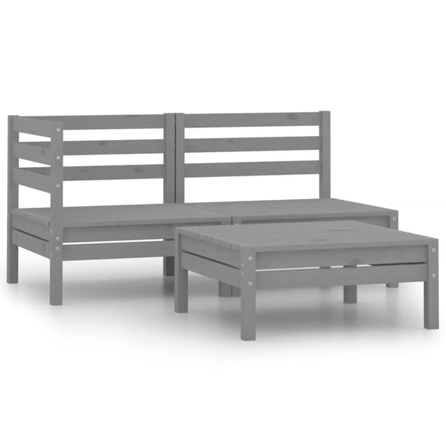 vidaXL 3-tlg Garten-Lounge-Set Massivholz Kiefer Grau Modell 1